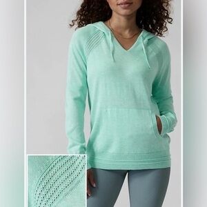 Athleta Women Evergreen Hoodie Sweater LIKE NEW Paradiso Blue Heather XS knit